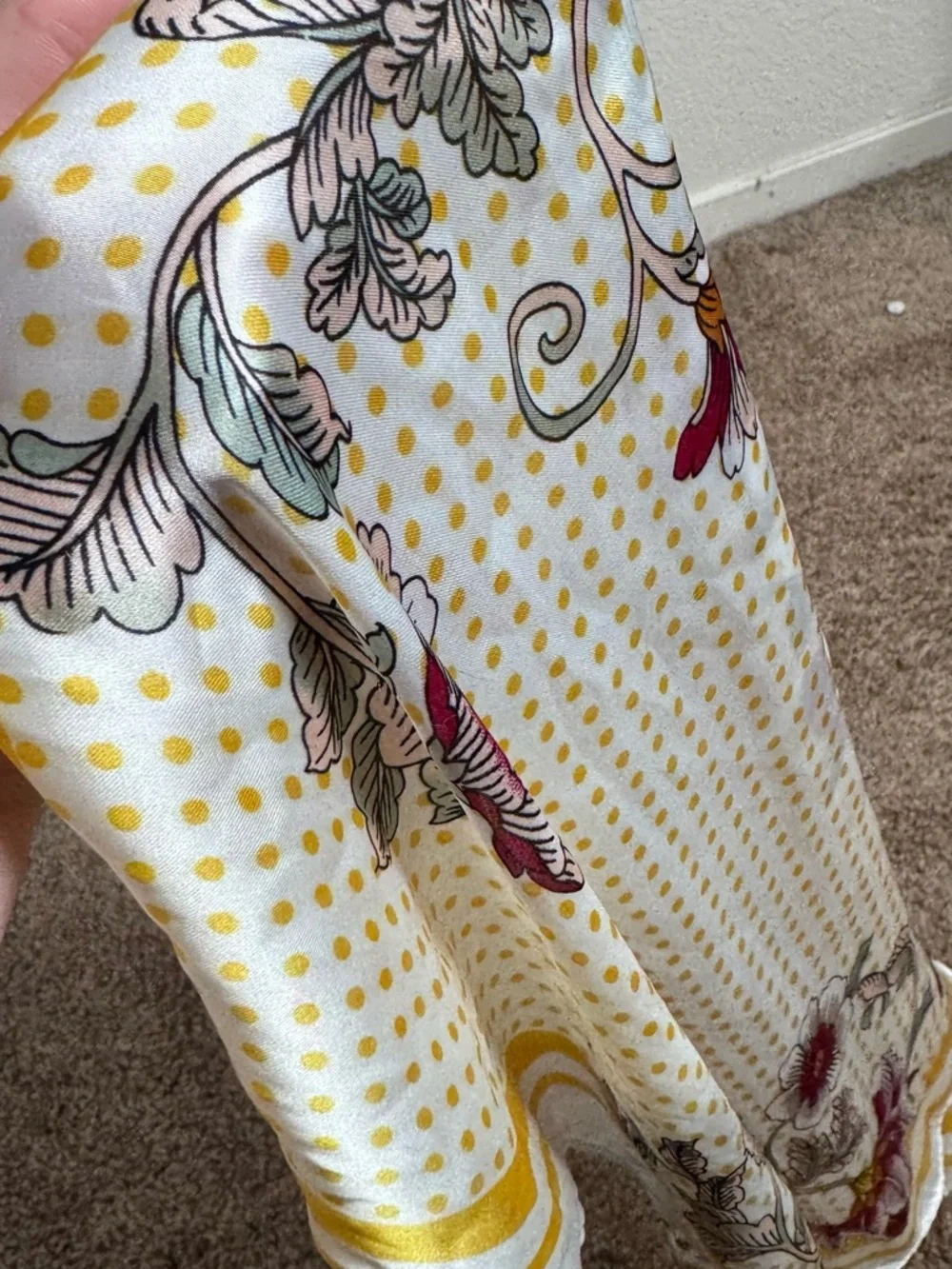 Floral Print Square Scarf in Yellow and Magenta